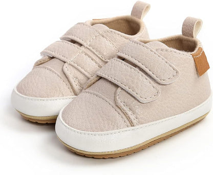 SOFMUO Baby Boys Girls High Top Ankle PU Leather Sneakers Soft Rubber Sole Infant Moccasins Newborn