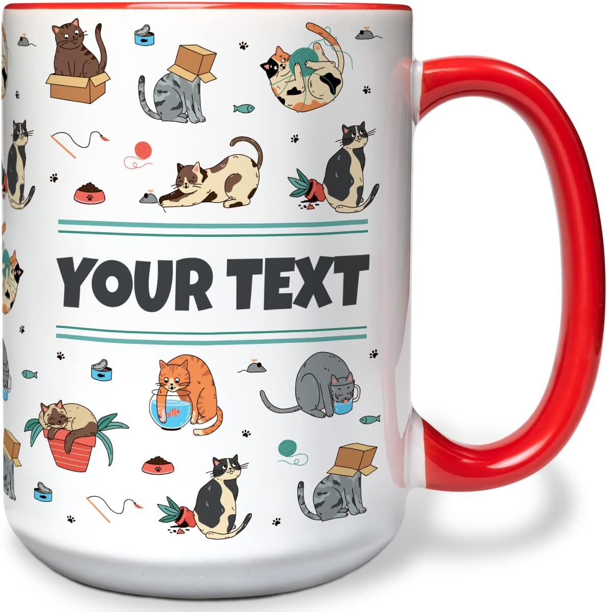 Personalized Mug for Kids - Cats - Custom Name/Text, Ceramic Hot Chocolate/Cocoa/Coffee Cup for