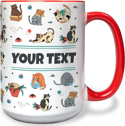 Personalized Mug for Kids - Cats - Custom Name/Text, Ceramic Hot Chocolate/Cocoa/Coffee Cup for