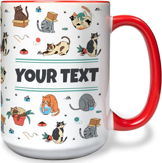 Personalized Mug for Kids - Cats - Custom Name/Text, Ceramic Hot Chocolate/Cocoa/Coffee Cup for