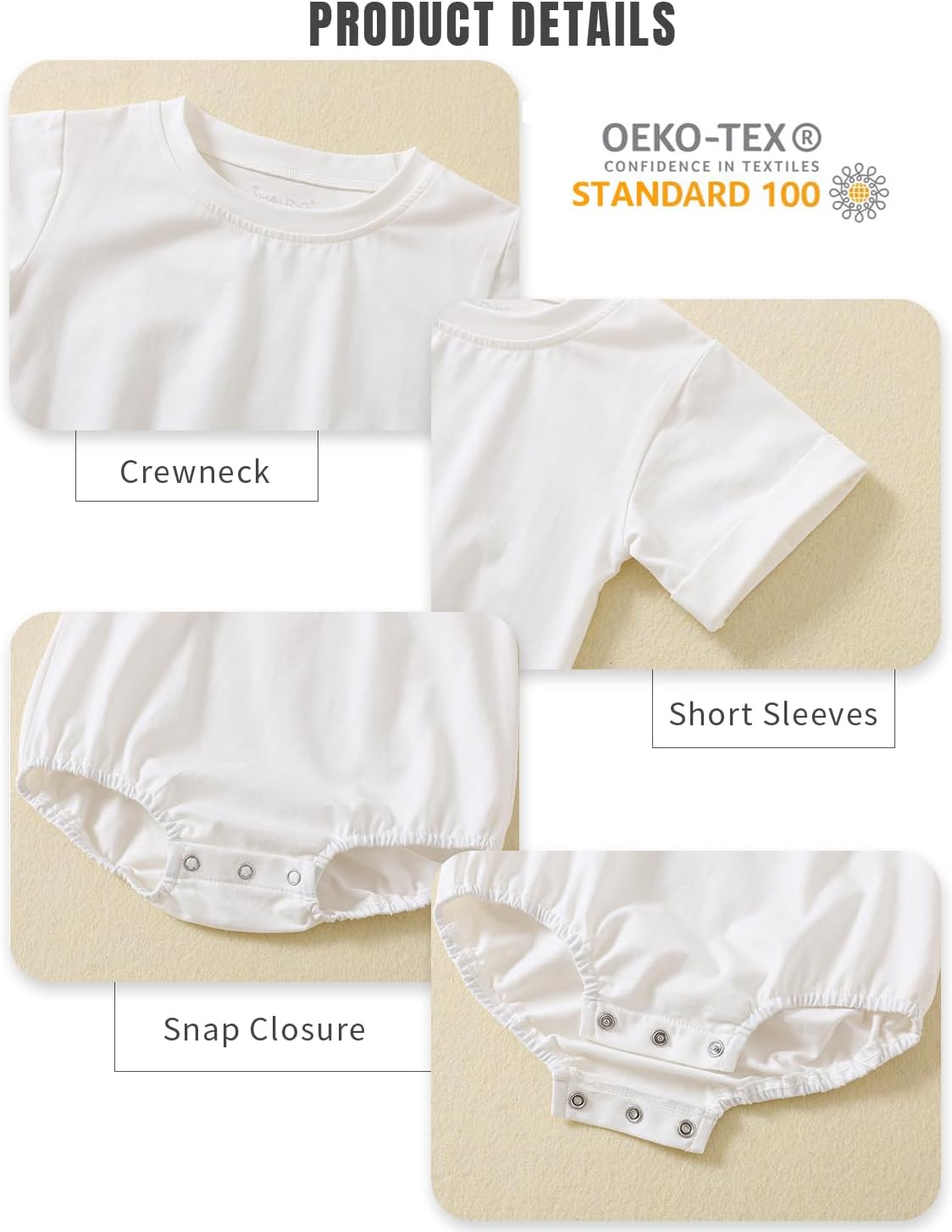 Jimonda Baby Bubble Romper Boy Girl Solid Color T-Shirt Outfits Short Sleeve Bodysuit Organic