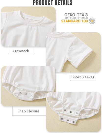 Jimonda Baby Bubble Romper Boy Girl Solid Color T-Shirt Outfits Short Sleeve Bodysuit Organic