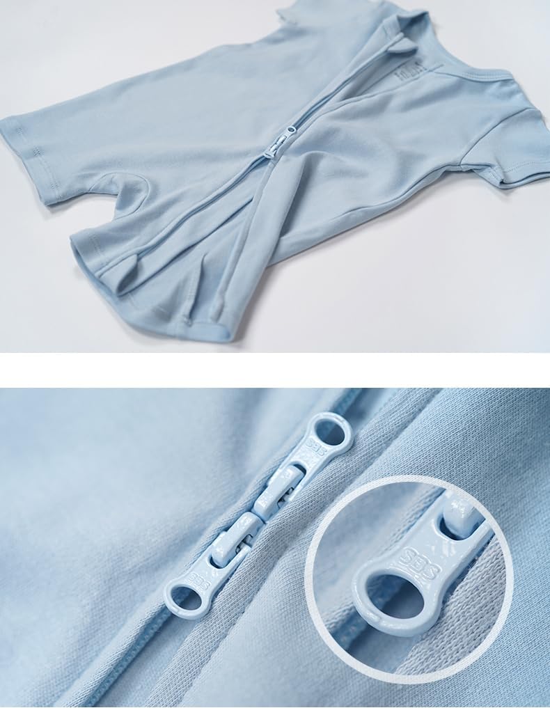 Teach Leanbh Unisex Baby 2 Pack Pajamas Cotton Short Sleeve 2 Way Zipper Printing Soild Romper