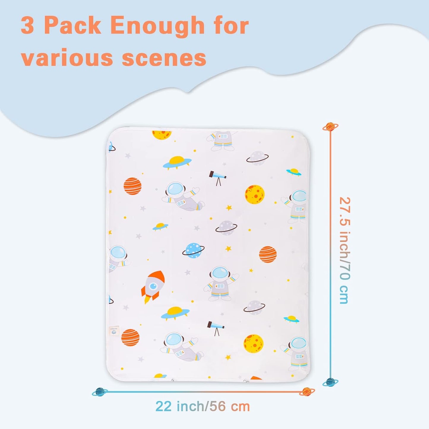Baby Portable Changing Pad Waterproof Diaper Changing Mat Travel 3 Pack Washable Mattress Pad