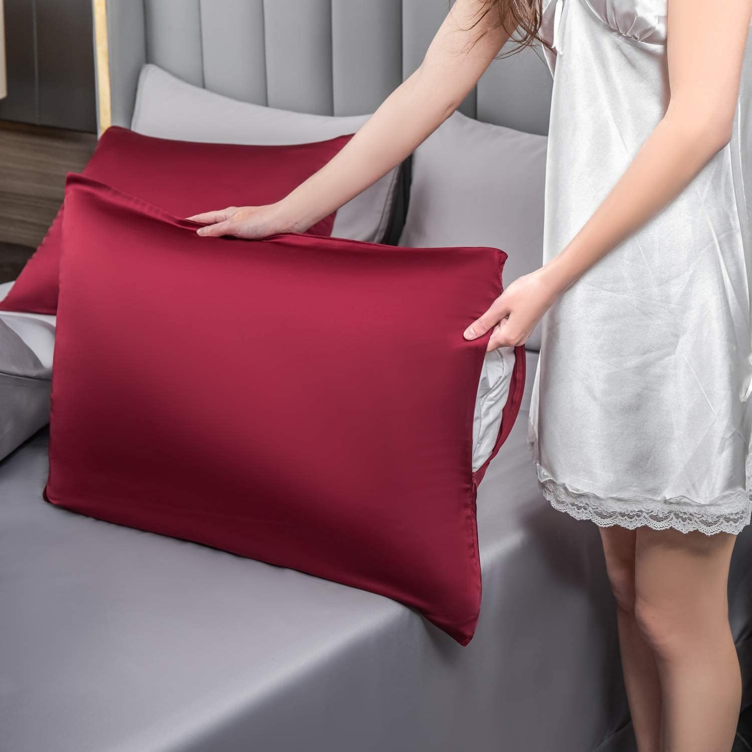 Mulberry Silk Pillowcase for Hair and Skin,Cooling Silk Pillow Case with Hidden Zipper,Allergen
