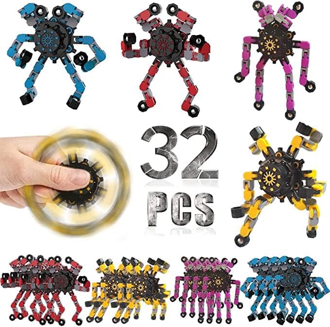 32 Pcs Deformable Robot Fidget Spinners Toys for Party Favor, Transformable Fingertip Spinner for