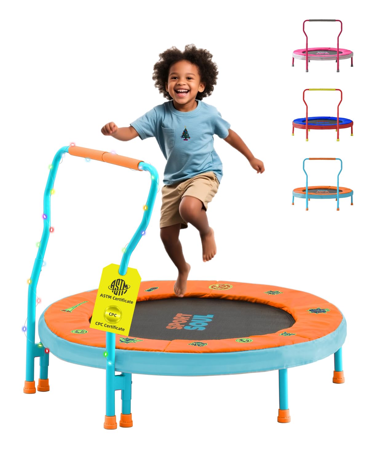 SPORTSOUL Mini Trampoline for Kids 3-6 with Super Safe Foam Handle Bar