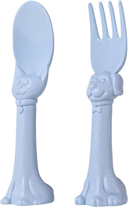 Made in USA Spoon la la Toddler Utensils Set - 2 Pack (1 Spoon & 1 Fork for Kids) - Self-Standing