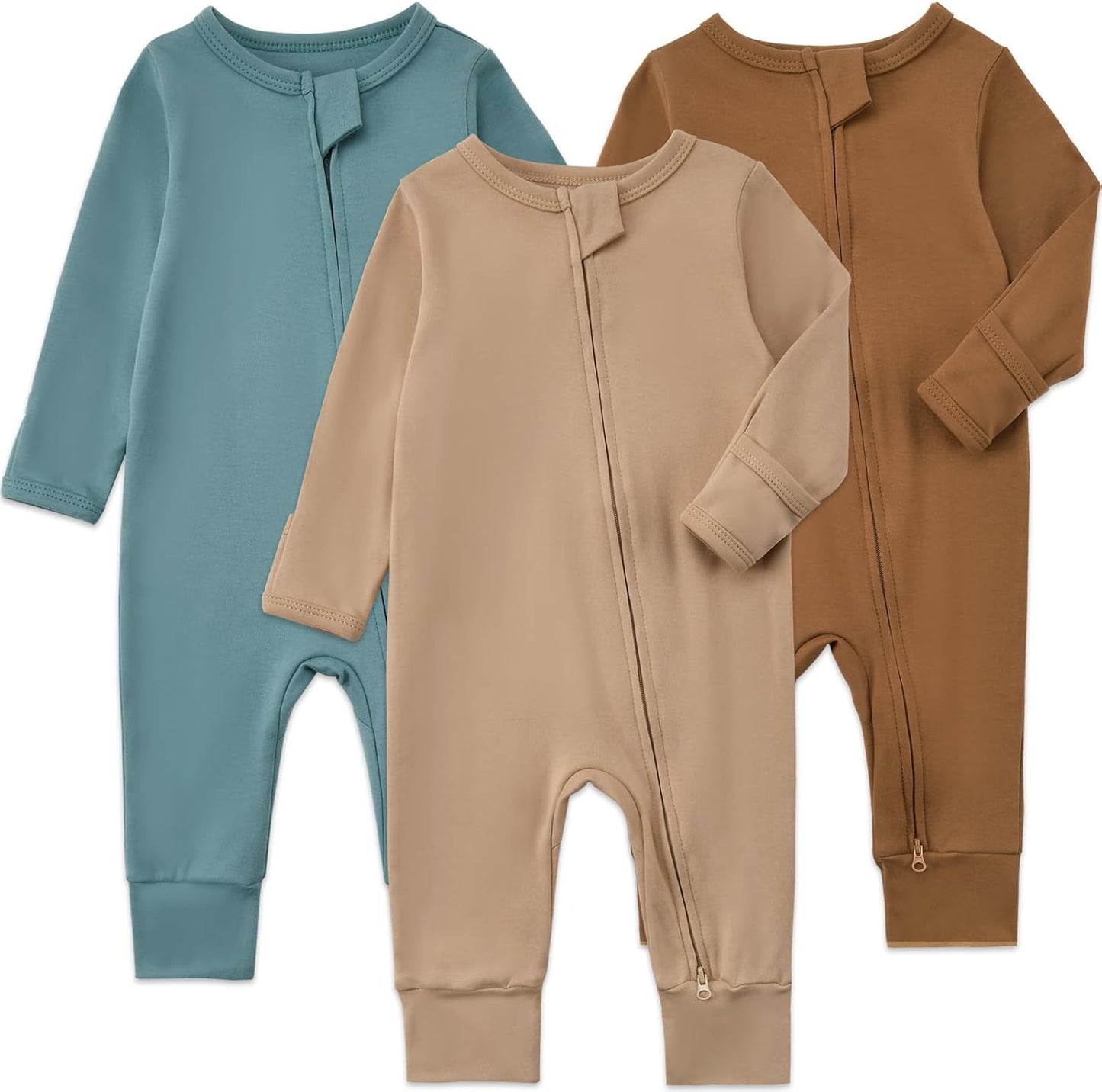 Aablexema 3-Pack Organic Cotton Baby Footless Pajamas with Mitten Cuffs, 2-Way Zipper Romper