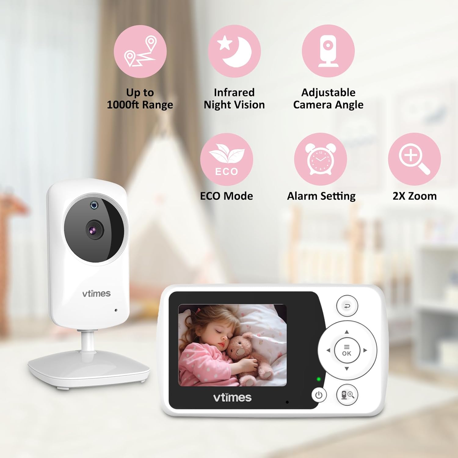 Baby Monitor with Camera and Audio, Video Baby Monitor No WiFi Night Vision 2.4" LCD Screen