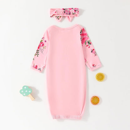AMAWMW Newborn Baby Girl Little Sister Sleeper Gown Stripe Long Sleeve Nightgown Pajamas Gifts