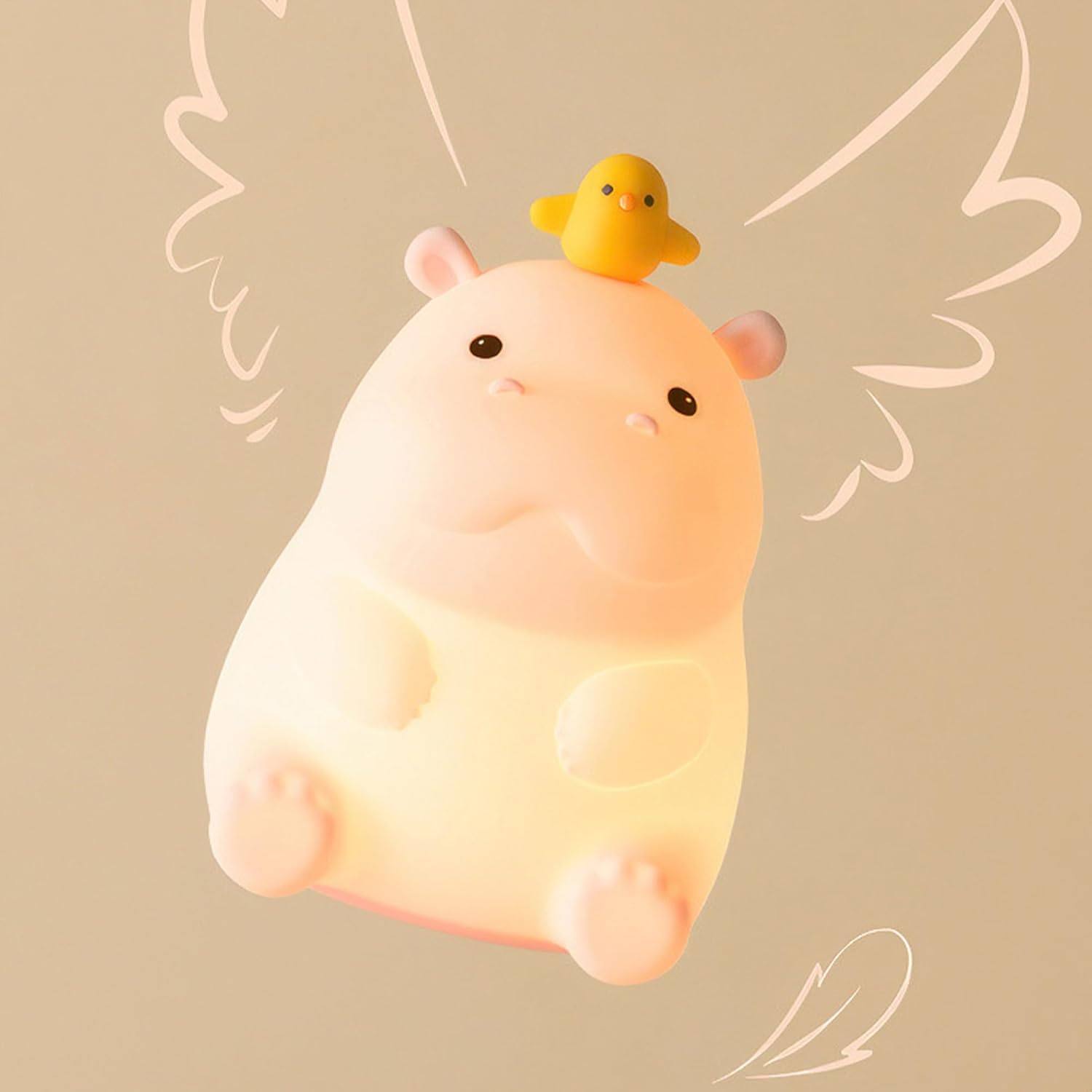 Hippo Night Light, Cute Silicone Squishy LED Lamp, Dimmable Nursery Nightlight, Rechargeable