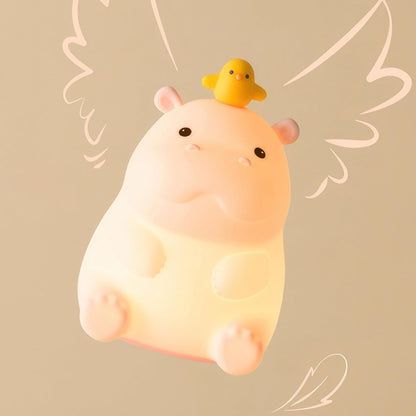 Hippo Night Light, Cute Silicone Squishy LED Lamp, Dimmable Nursery Nightlight, Rechargeable