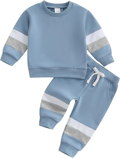 Kupretty Toddler Baby Boy Fall Winter Clothes Color Block Long Sleeve Sweatshirt Pullover Tops +