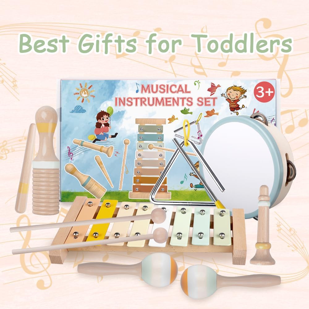 Baby Musical Instruments-Montessori Wooden Toys for Toddlers 1-3,Neutral Colors Percussion