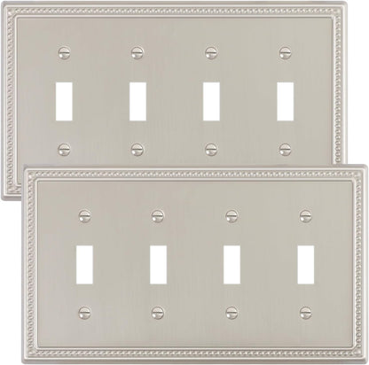 2-Pack Quad Toggle Light Switch Cover Plate, 4 Gang Metal Switch Plate Covers, Brushed Nickel