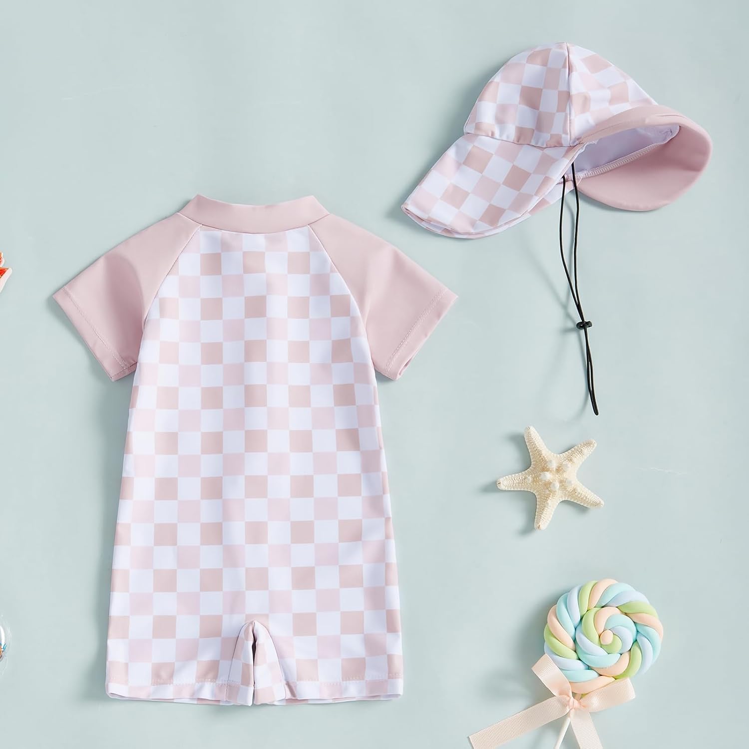MAYUMMPY Baby Boys Girls Swimwear Casual Zipper One Pieces Rash Guard Swimsuit and Hat Beachwear
