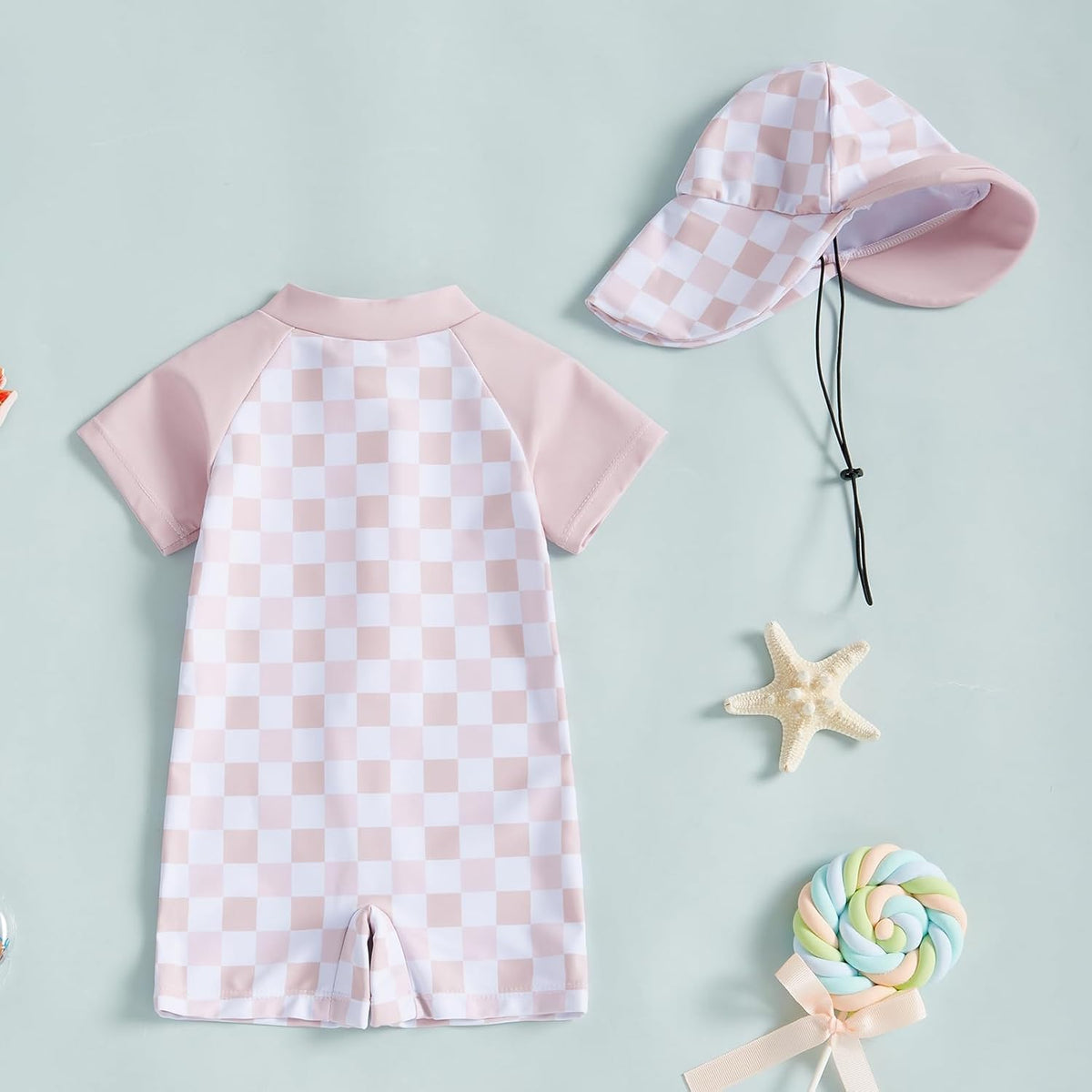 MAYUMMPY Baby Boys Girls Swimwear Casual Zipper One Pieces Rash Guard Swimsuit and Hat Beachwear