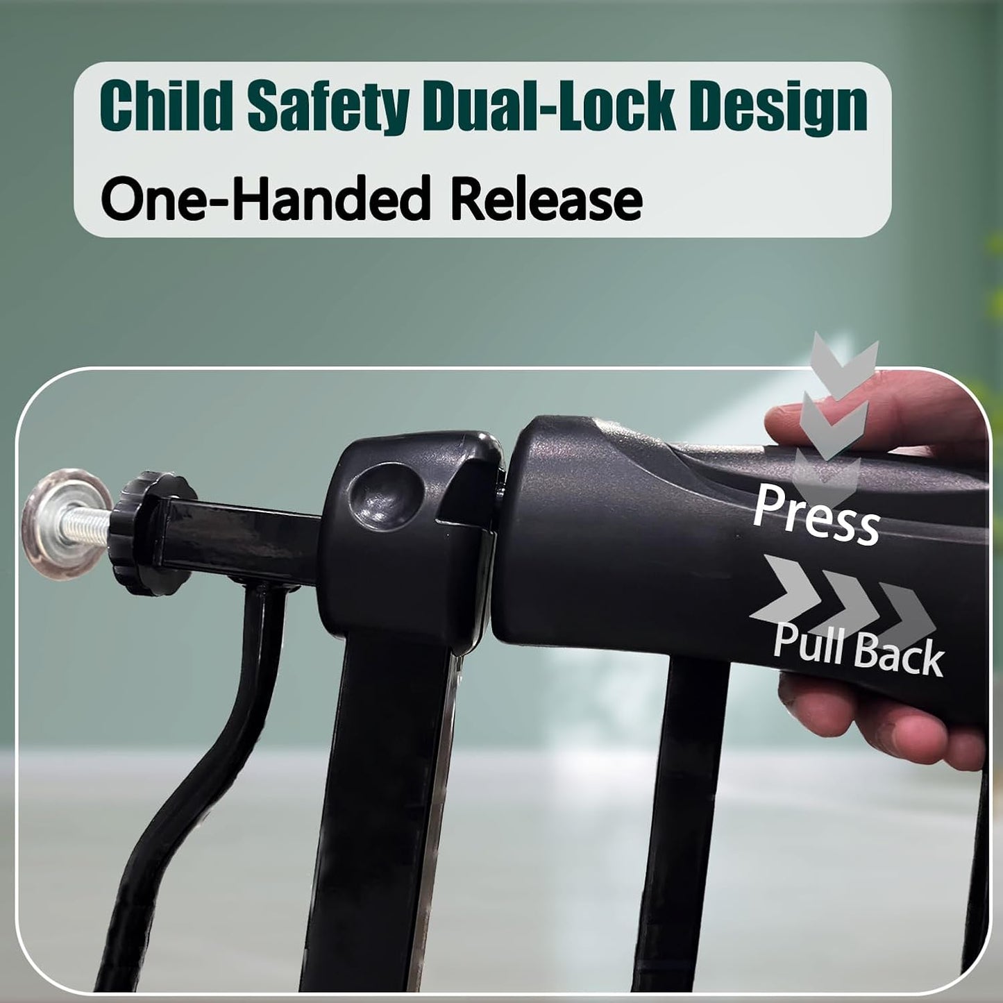 Heavy Duty Baby & Dog Safety Gate 86-104.7 Inch, Black Metal, Pressure Mounted No Drilling Pet Gate