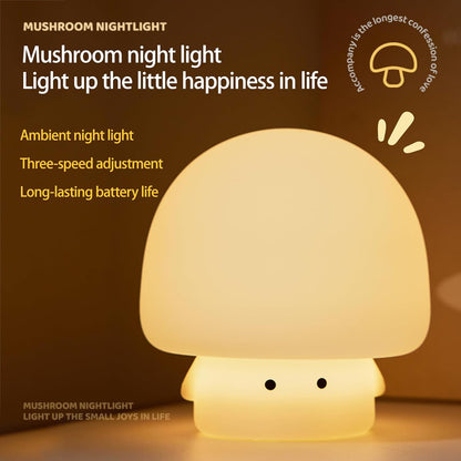 Cute Baby Night Light for Kids,Rechargeable Dimmable Silicone Nursery Toddler Mushroom