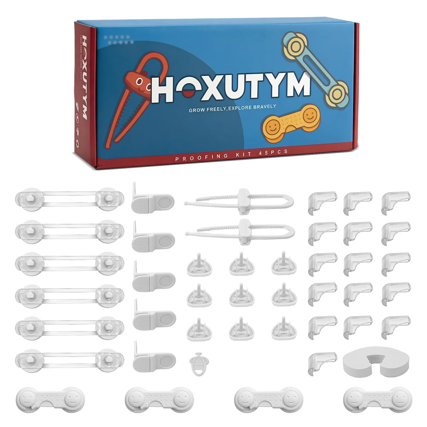 Hoxutym Baby Proofing Kit for Child, 45 Pack Child Safety Pack – Cabinet & Drawer Locks, No Drill