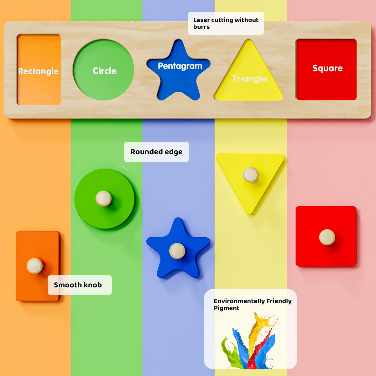QODOFLR First Jumbo Knob Wooden Shape Puzzle for Toddlers 1-3,Montessori Toddler Puzzle Toys for1-2