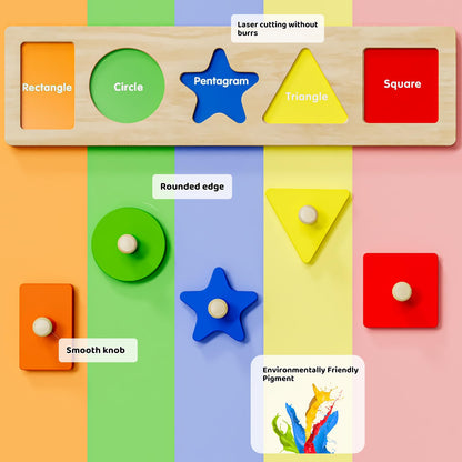 QODOFLR First Jumbo Knob Wooden Shape Puzzle for Toddlers 1-3,Montessori Toddler Puzzle Toys for1-2