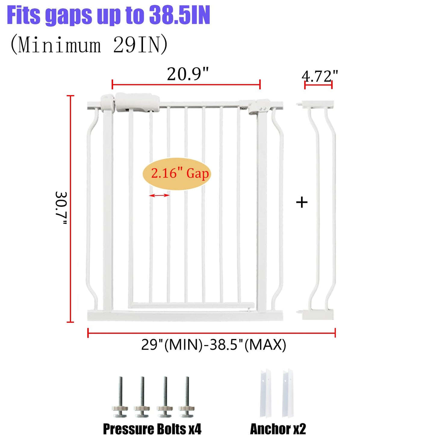 Walk Through Baby & Dog Gate 29-38.5 Inch, Pressure Mounted No Drilling, Adjustable Indoor Safety
