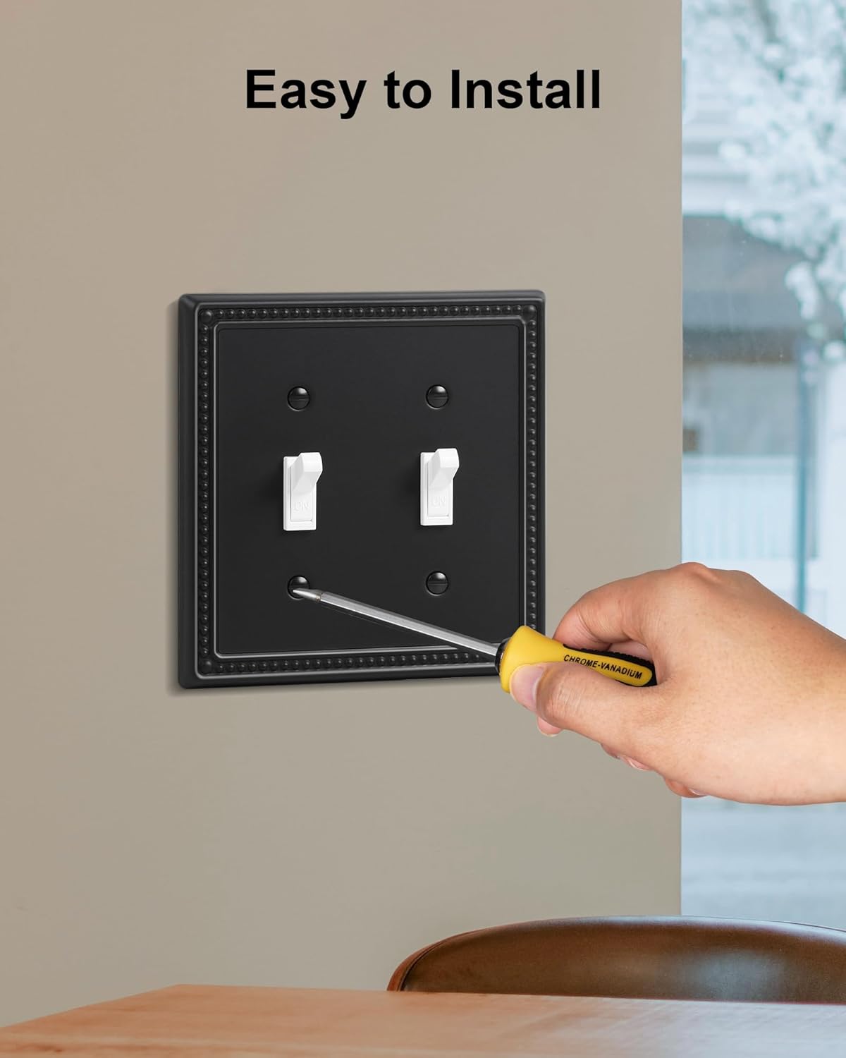 2-Pack Double Toggle Light Switch Cover Plate, Black Pearls Decorative Dual Switch Plate Covers, 2
