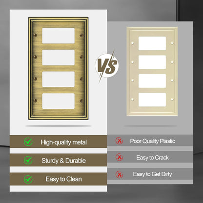 2 Pack Quad Decorator Switch Covers Wall Plate, Antique Brass Metal Material Rocker Switch Plates