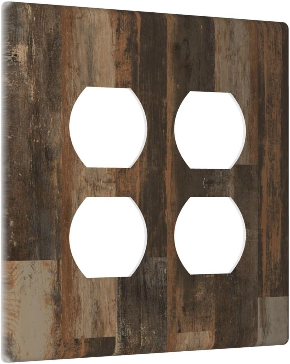 Rustic Brown Wood Grain Dark Oak Outlet Covers 2 Gang Double Duplex Decorative Light Switch Covers