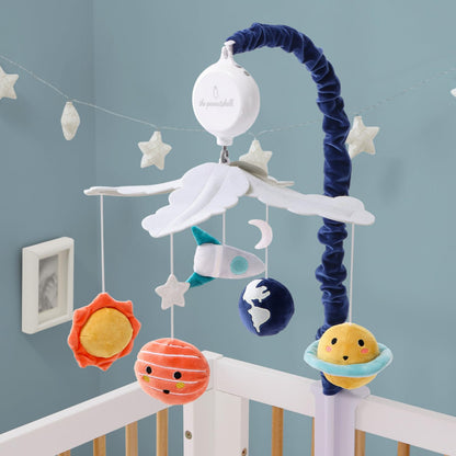 The Peanutshell Crib Mobile for Boys or Girls - White and Dark Blue Musical Baby Crib Mobile with