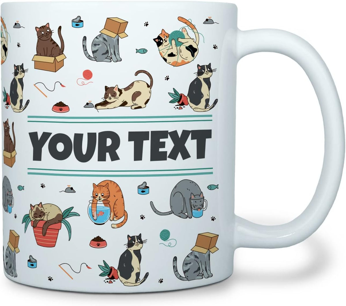 Personalized Mug for Kids - Cats - Custom Name/Text, Ceramic Hot Chocolate/Cocoa/Coffee Cup for