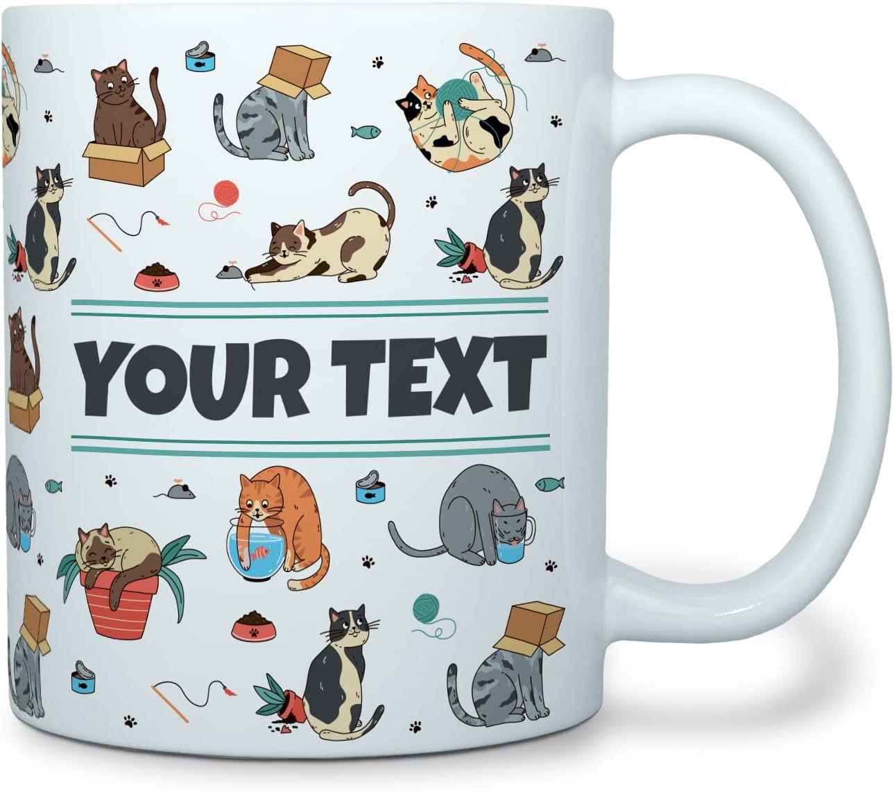 Personalized Mug for Kids - Cats - Custom Name/Text, Ceramic Hot Chocolate/Cocoa/Coffee Cup for