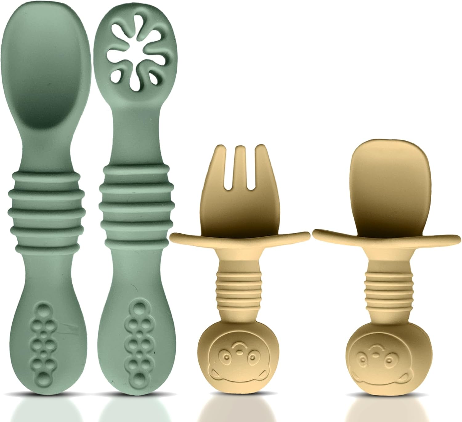 4pc Silicone Baby Spoons Self Feeding Baby Utensils 6-12 Months - 3 Baby Spoon - 1 Baby Fork