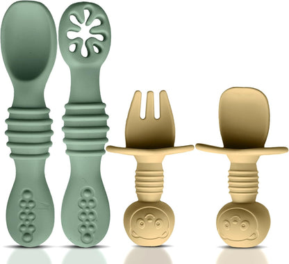4pc Silicone Baby Spoons Self Feeding Baby Utensils 6-12 Months - 3 Baby Spoon - 1 Baby Fork