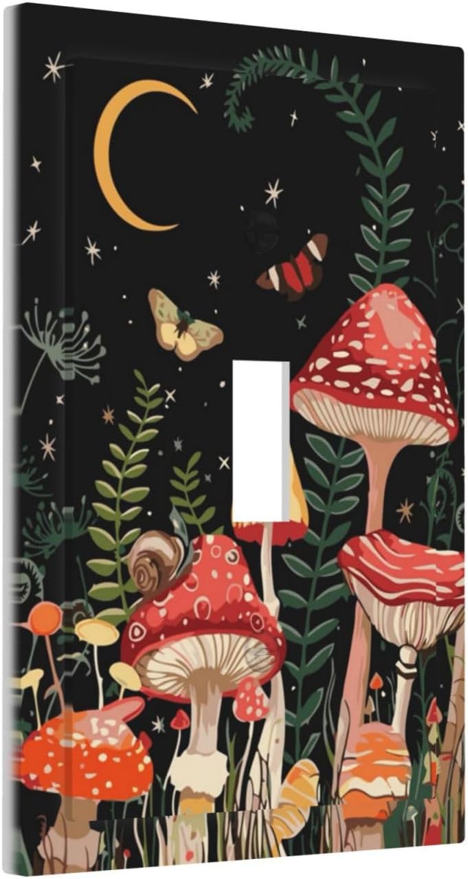 Moon Star Red Mushroom Forest Butterfly Green Plant Decorative Light Switch Cover 1 Gang Single