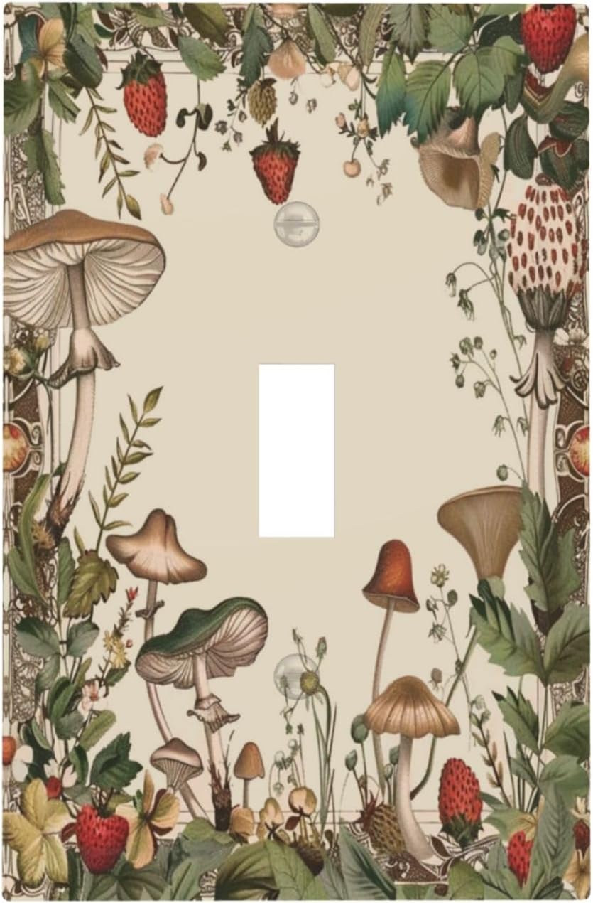 Decorative Switch Covers Plate Rustic Mushroom Garden Red Strawberry 1 Gang Wall Plate Unique
