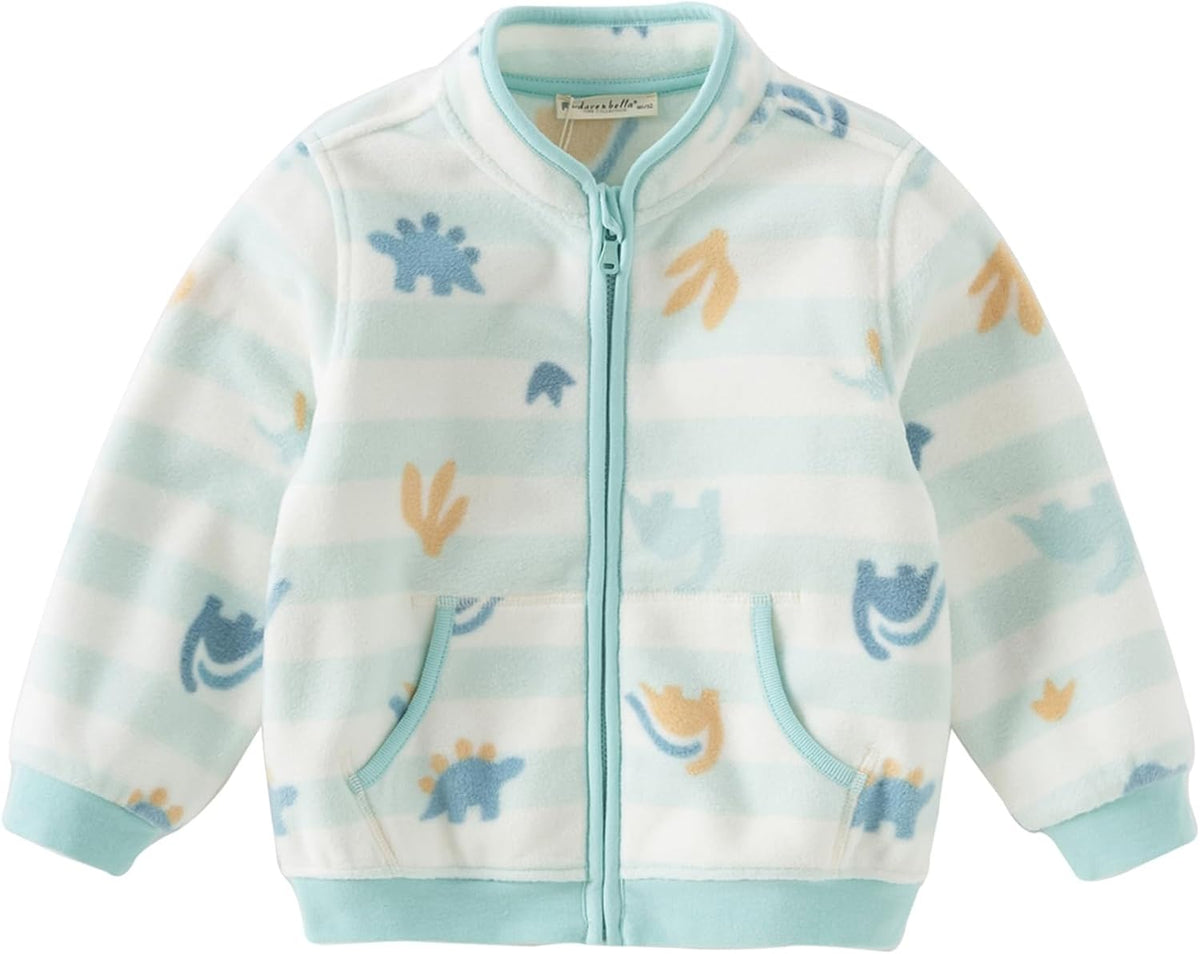 DAVE & BELLA Kids Printed Polar Fleece Jacket Toddler Baby Boys Girls Zip Up Long Sleeve Spring