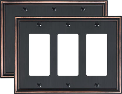 2-Pack Decorative Tripple Decorator Outlet Cover Plate, Durable Zinc Alloy Aged Bronze Wall Plates
