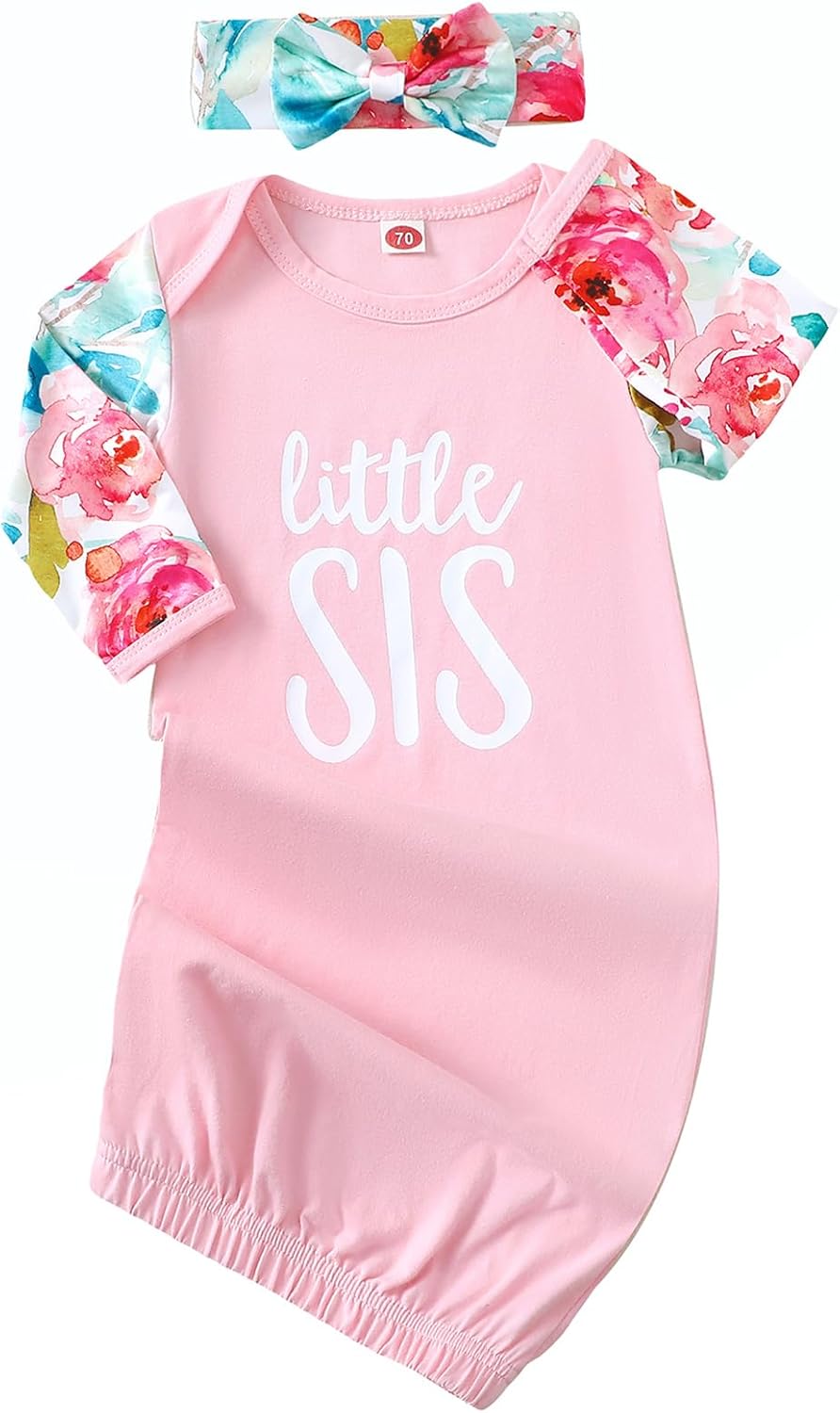 AMAWMW Newborn Baby Girl Little Sister Sleeper Gown Stripe Long Sleeve Nightgown Pajamas Gifts
