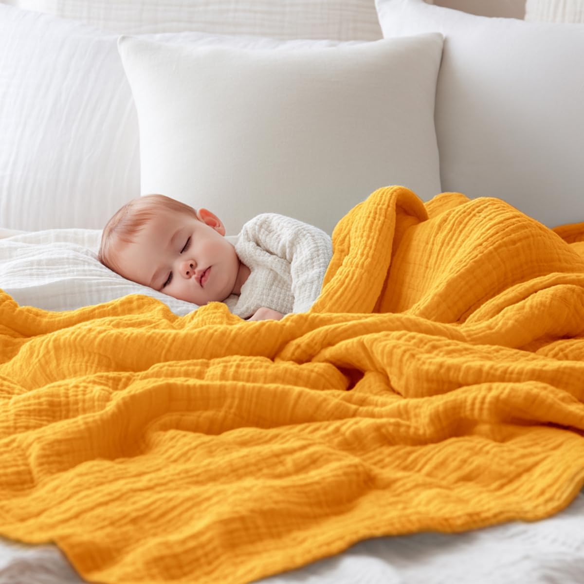 EMME Muslin Baby Blankets 100% Cotton 4-Layer Swaddle 40"x50" Lightweight Soft Breathable for