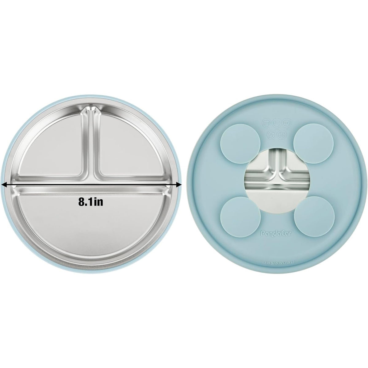 PandaEar 8PCS Baby Feeding Set | Stainless Steel Suction Plates and Bowls with Silicone Fork and