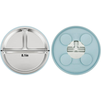 PandaEar 8PCS Baby Feeding Set | Stainless Steel Suction Plates and Bowls with Silicone Fork and
