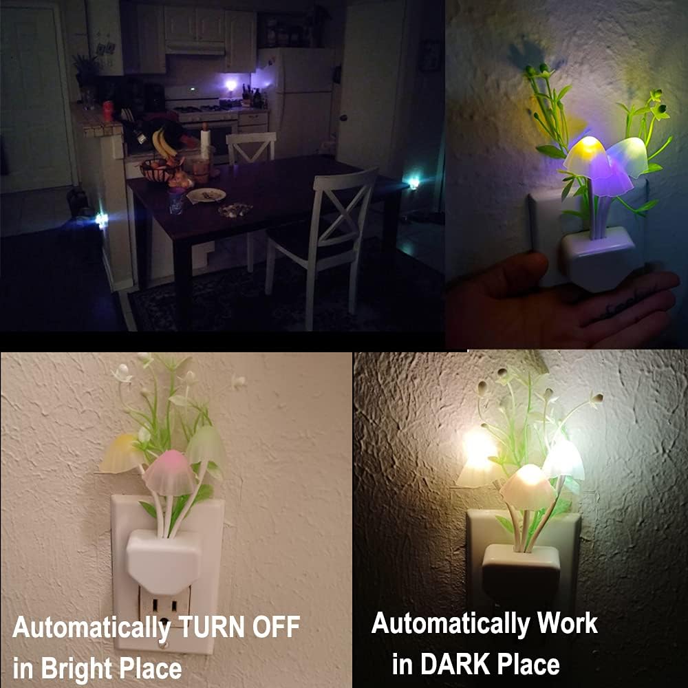 AUSAYE Sensor Night Light Plug in Mushroom Light LED Color Changing Nightlights for Kids, Adults