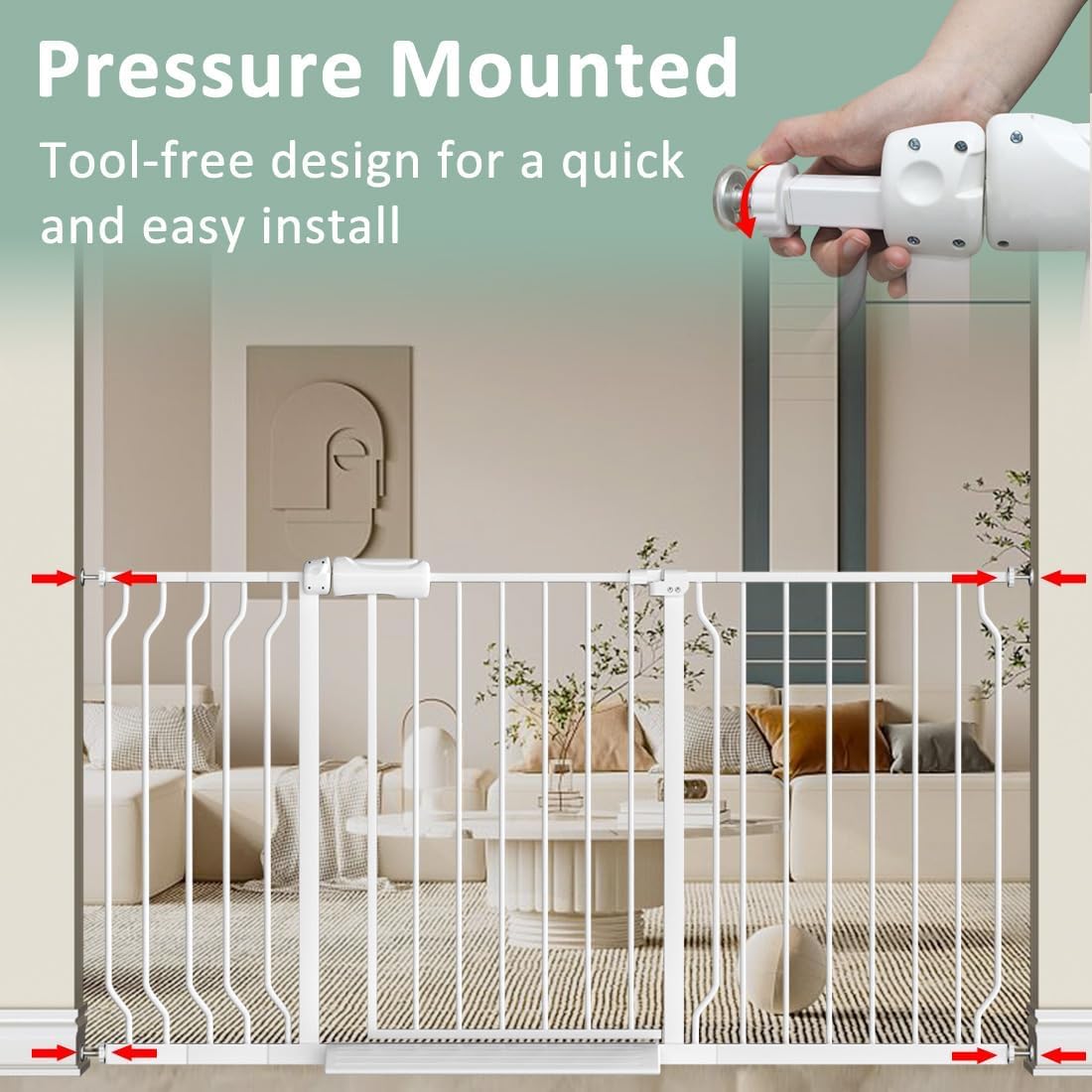 57.5"-62" Extra Wide Auto Closing Baby Safety Gate for Stairs & Doorways, Pressure Mounted No Drill