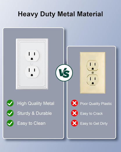4-Pack Duplex Outlet Cover Plate, Pure White Metal Wall Plates for Electrical Outlets, 1 Gang