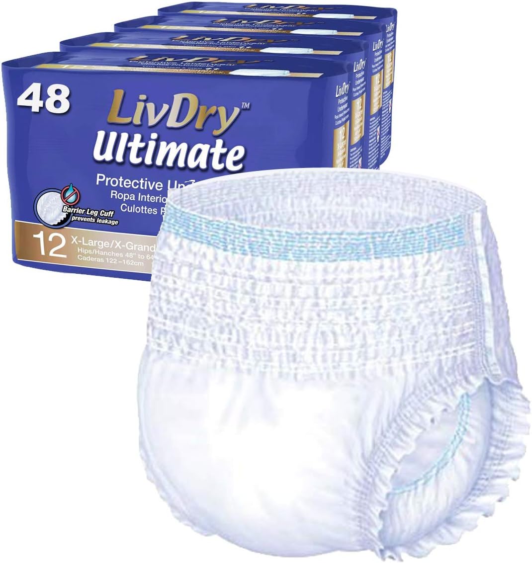 LivDry Ultimate XL Adult Incontinence Underwear, High Absorbency, Leak Cuff Protection, X-Large