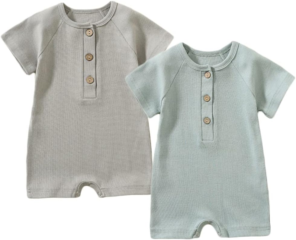 Baby Boys Girls 2 Pack Romper Jumpsuits Short Sleeve One Piece Clothes Sets