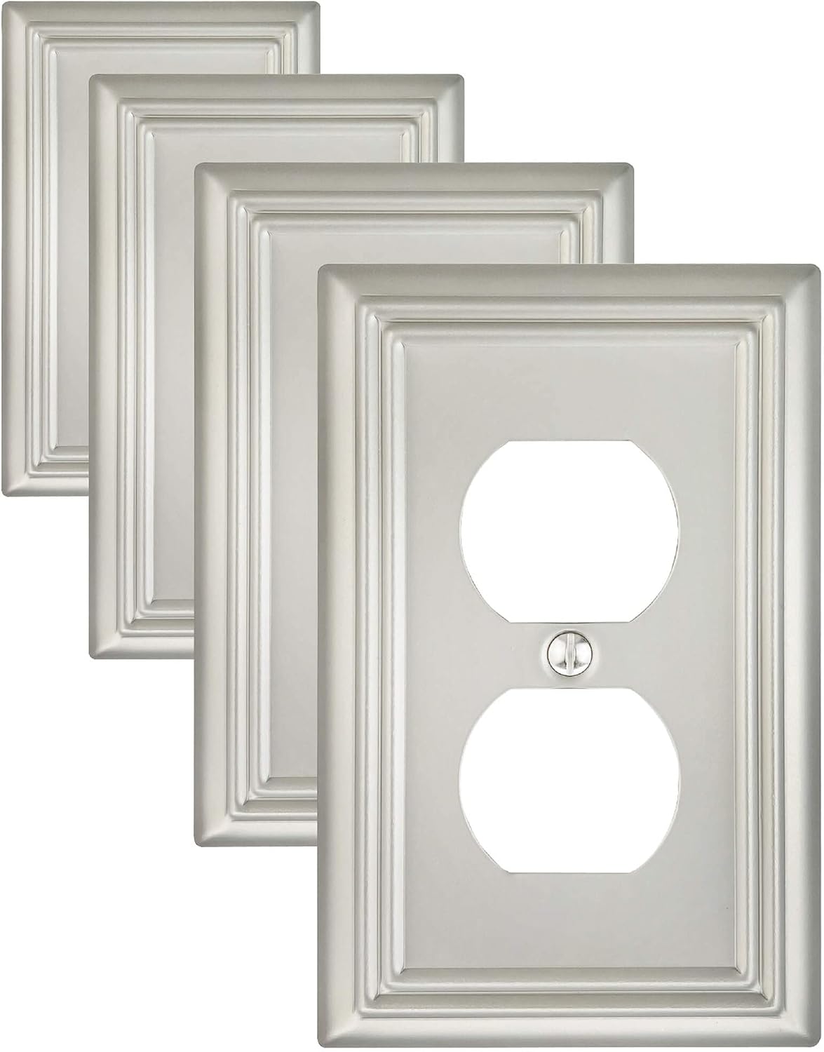 4-Pack Duplex Wall Plate, Satin Nickel Outlet Cover, Metal Electrical Outlet Cover Plate, 1-Gang